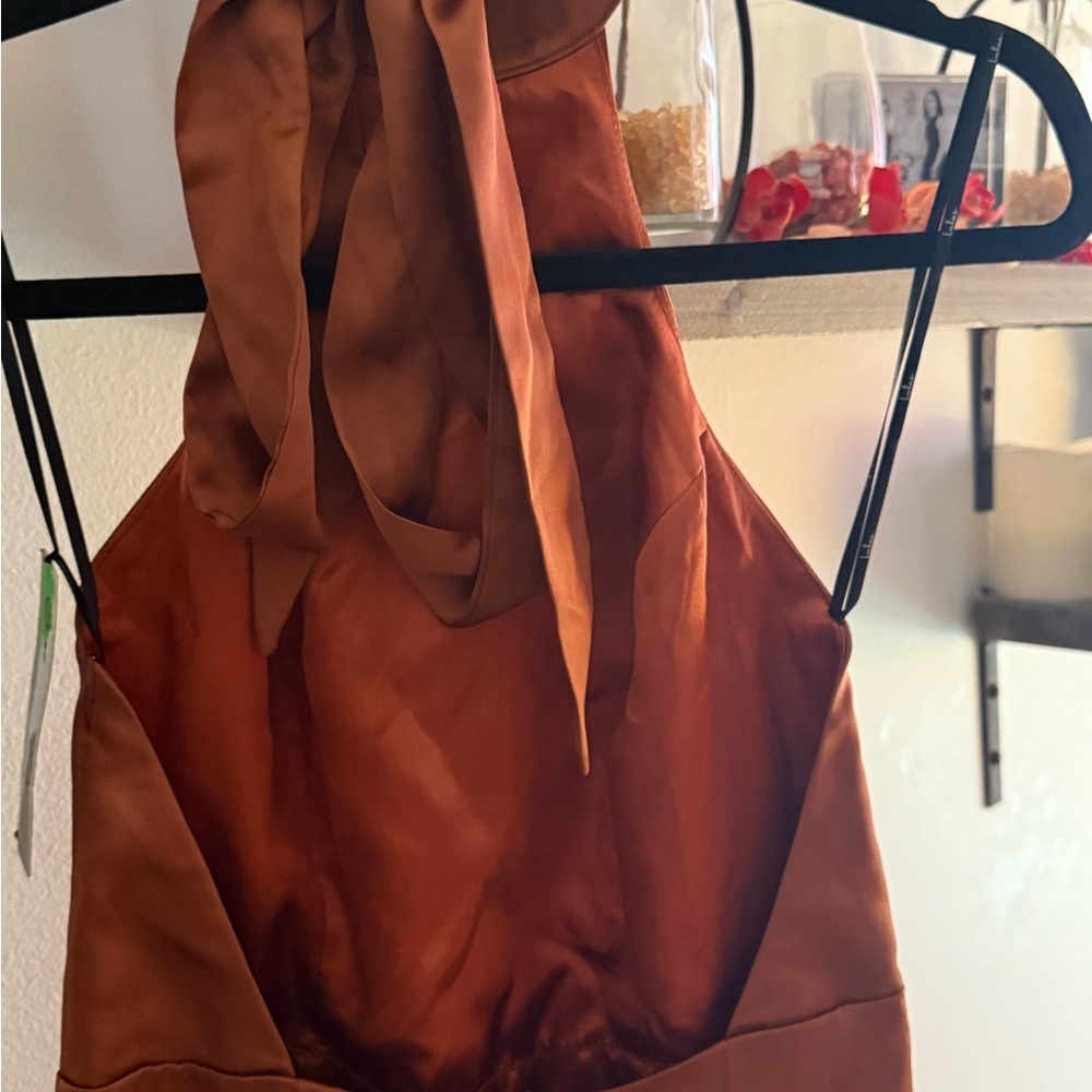Lulu's Burnt Orange Satin Dress - Picture 3 of 11